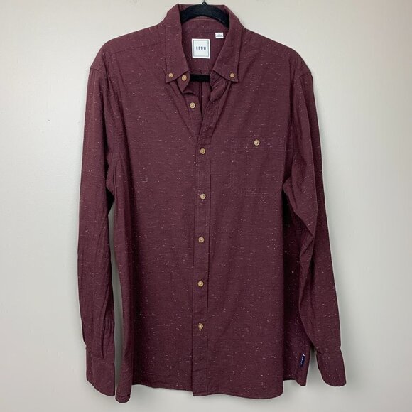 ROWM Burgundy Flecked Cotton Blend Button Down Shirt Size Large - Picture 1 of 8